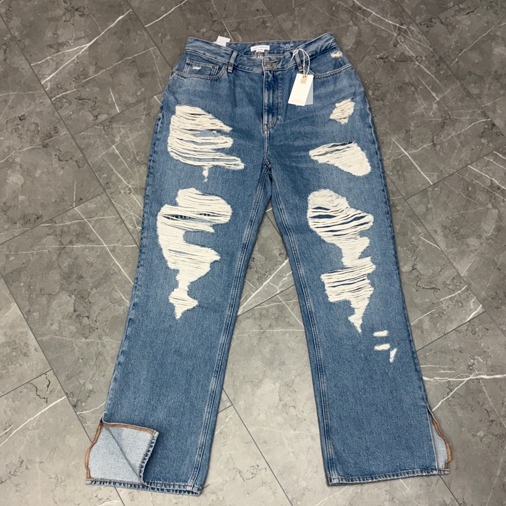 Good American Blue Distressed Straight-Leg Jeans